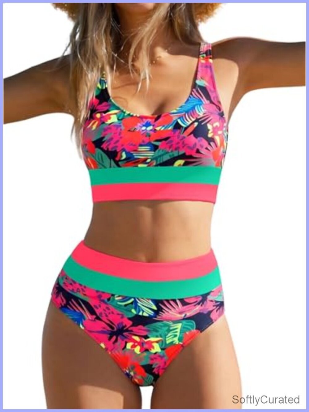 High Waisted Bikini Set with Tummy Control Removable Cups